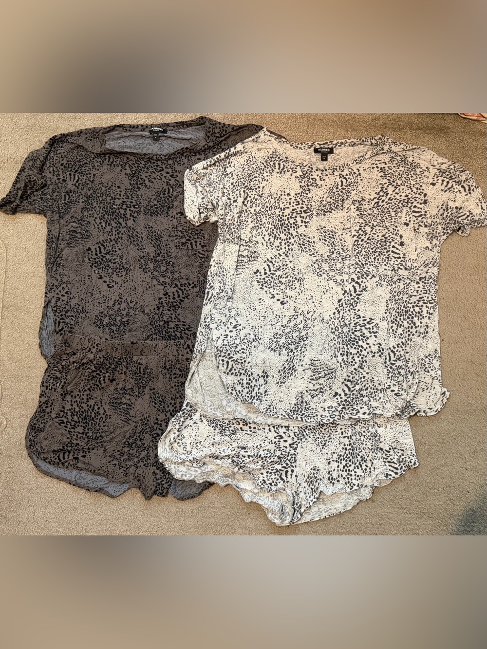 Express Leopard-Print Short Sleeve Top & Shorts Set - brown & light grey